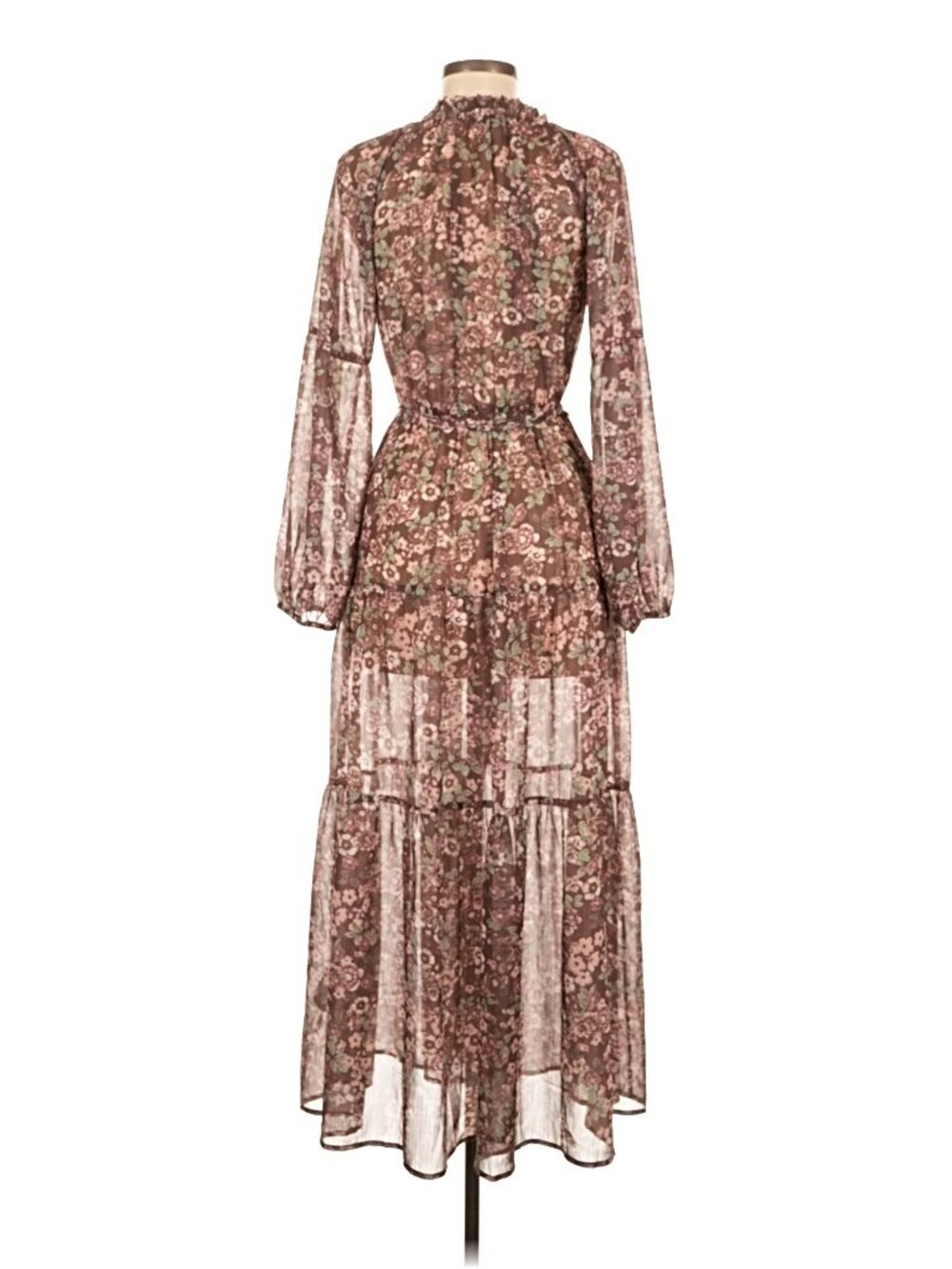 Greylin Floral Tiered Chiffon Midi Dress Split Neck Tie Belt Boho Size M - Picture 4 of 8